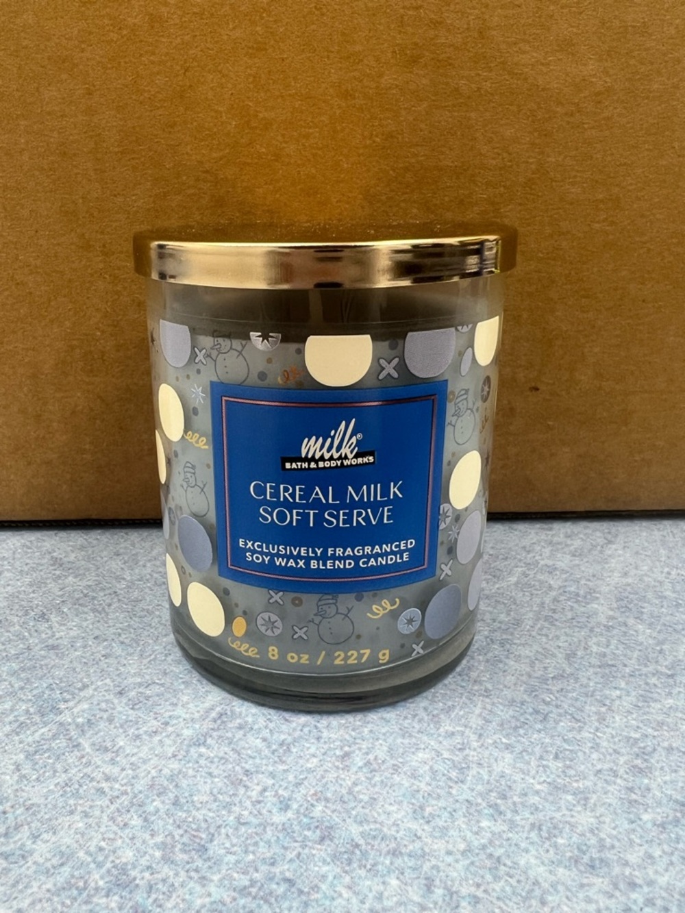 Bath & Body Works Milk Cereal Milk Soft Serve Candle - Blue and Gold